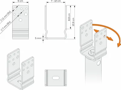 Produktbild von MAXERIO® 1er Set 9 cm Pfostenträger; U-Winkel (feuerverzinkt) mit Langloch für MAXERIO® Core Schraubfundament