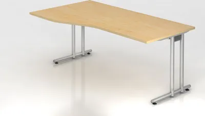 Produktbild von Schreibtisch Mauno | Ahorn | BxT 180x100/80cm | Arbeitshöhe 72cm | höhenjustierbar 0-10 mm | C-Fuß-Gestell Silber | Rechteckform