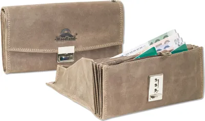Produktbild von Woodland® Kellnerbörse mit extra verstärktem Boden im Hartgeldfach aus naturbelassenem Büffellleder in Dunkelbraun / Taupe