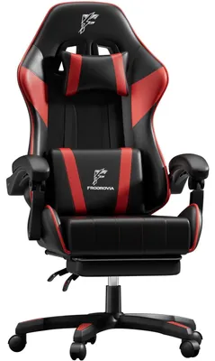 Produktbild von Ergonomischer Gamingstuhl - Bürostuhl - Mit Fußstütze - Kopfstütze - Höhenverstellbar - Verstellbare Rückenlehne - Schwarz-Rot