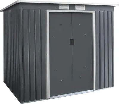 Produktbild von Gartenhaus Geraetehaus Metall, Geraeteschuppen Gartenhütte Fahrradschuppen, Gartenschuppen Gartenhaus mit Fundament, Gartengeraetehaus 213x130x173 cm, Metallgeraetehaus Pultdach Anthrazit