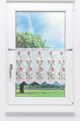 Produktbild von Scheibengardine Plauener Spitze - Narzisse  (Bx H) 97.80cm * 40cm Rot/rot-grün