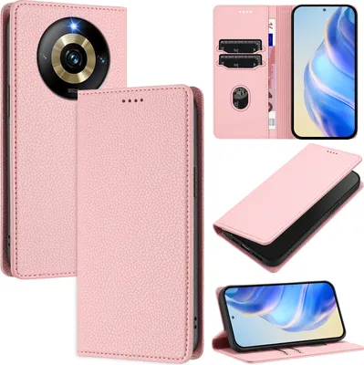 Produktbild von Litchi Leder Handyhülle für Realme Narzo 60 Pro/Realme 11 Pro/Realme 11 Pro+ Wallet Kartenfächer Standfunktion Hülle Pink