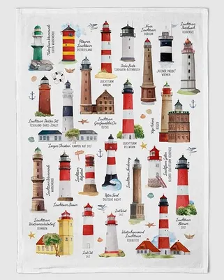 Produktbild von Geschirrtuch Leuchtturmkunde, Geschirrtücher Mitbringsel Geschenkidee, maritim, Leuchttürme