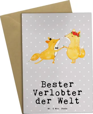 Produktbild von Mr. & Mrs. Panda Grußkarte Fuchs Bester Verlobter der Welt - Grau Pastell - Geschenk, osterkarte, weihnachtskarten, Geschenkidee, Verloben, einladungskarten, Traummann