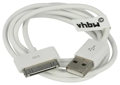 Produktbild von vhbw USB Datenkabel kompatibel mit Apple iPhone 4S, 4GB, 8GB MP3 Player Weiß, 80 cm