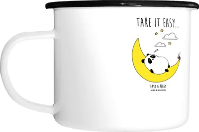 Produktbild von Mr. & Mrs. Panda Teetasse Panda Easy - Weiß - Geschenk, Haferl, Emaille Tasse, Pott, Becher, Metallbecher