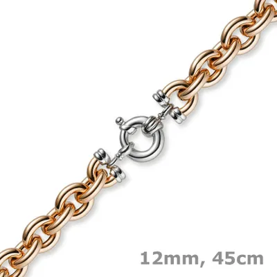 Produktbild von 12mm Rundanker Kette Collier Halsschmuck 585 Gold Rotgold & Weißgold, 45cm