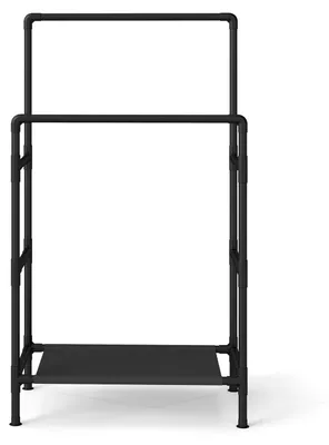 Zdjęcie produktu dla Metalowa wieszalka na ubrania z półką i dwoma drążkami | Czarna | 83x45x157 cm