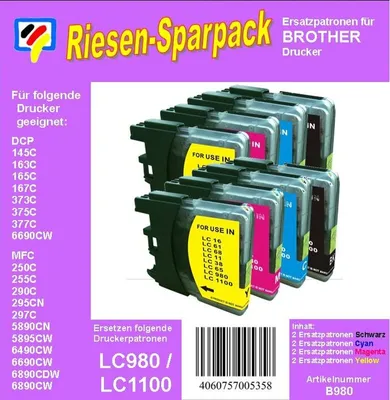 Produktbild von B980 - LC1100/LC980 TiDis Multipack mit 8 XL Ersatzpatronen
