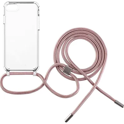 Produktbild von Schutzhülle Fixed Pure Neck für iPhone SE 2022 / 2020, 8, 7, Transparent mit Rosa Schlüsselband
