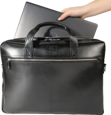Produktbild von Exacompta Laptopumhängetasche +2 Fächern schwarzem Leder Exactive Schwarz 17537E