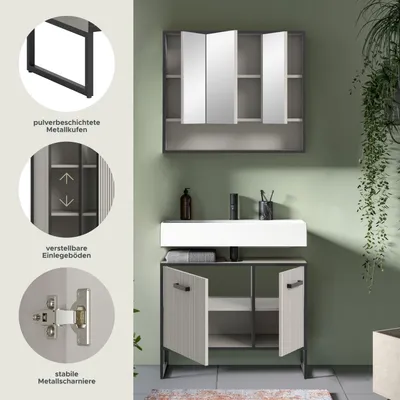 Produktbild von Bagno Badmöbelset 2 Teile hellgrau, cremefarben.