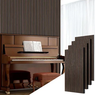 Produktbild von Faziango 4x Akustikpaneele Halbrund 120x60cm Walnuss 3D Rillenpaneel MDF Lamellenwand Schallschutz Design