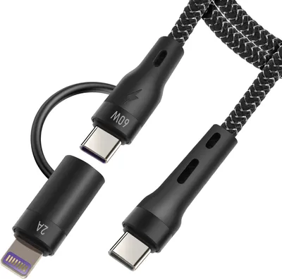 Produktbild von Forever, USB-C / USB-C und iPhone Lightning 60W Kabel, 1m Geflochten, Schwarz