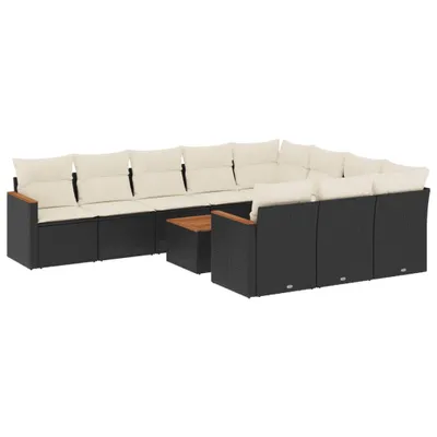 Produktbild von 11-tlg. Garten-Sofagarnitur mit Kissen Schwarz Poly Rattan