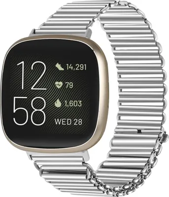 Produktbild von Strap-it Edelstahl-Smartwatch-Armband - Stahl-Laufband passend für Fitbit Versa 3 / Versa 4 / Sense / Sense 2 - silber