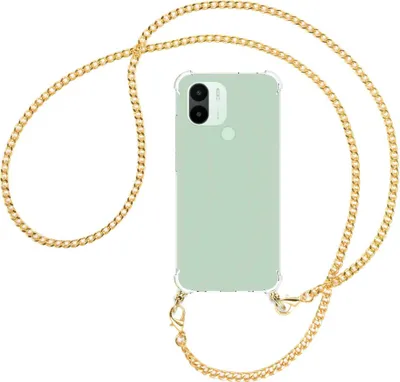Produktbild von Handykette Backcover-Schutzhülle mit Band (Metall goldfarben) für Xiaomi Redmi A1 Plus (220733SFG) - goldfarbene Kette