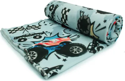 Obrázek produktu pro Fleecová tkanina DTY s potiskem (250 g), Monster Truck, světle modrá, 50 x 160 cm