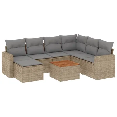 Produktbild von vidaXL 8-tlg. Garten-Sofagarnitur mit Kissen Beige Poly Rattan