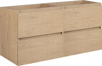 A light oak vanity unit with two drawers.