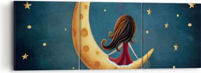 Produktbild von Bild auf Leinwand - Leinwandbild - 3 Teile - Kinder Mädchen Mond - 90x30cm - Wand Bild - Wanddeko - Wandbilder - Leinwanddruck - Bilder - Wanddekoration - Leinwand bilder - Wandbild - CA90x30-4683