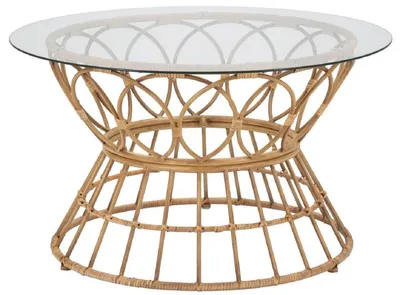 Image de Casa Padrino Table basse de luxe avec plateau en verre Naturel Ø 75 cm - Meubles de salon