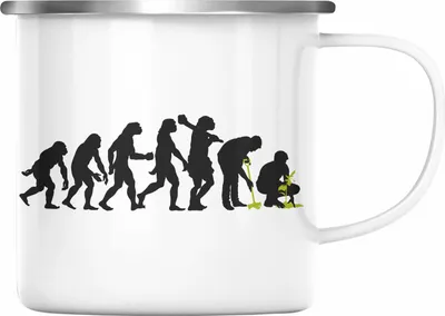 Produktbild von Trendation - Gärtner Evolution Emaille Tasse mit Spruch Garten Hobbygärtner Gärtner Geschenk Lustig Gärtnerin Geschenkidee (Silber)