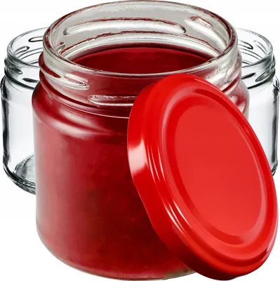 Produktbild von KADAX Einmachgläser mit Deckel "Lerma", Einweckgläser, 200 ml, 100 Stück, roter Deckel