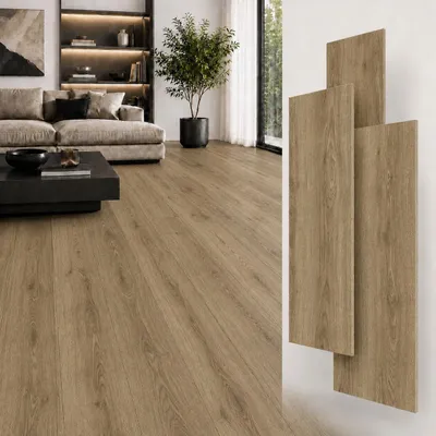 Zdjęcie produktu dla Wodoodporne panele NoblesBox podłogowe SPC 5 mm z podkładem IXPE – montaż na klik, 122 x 18,4 cm, dekor drewna, Obraz wygenerowany przez AI