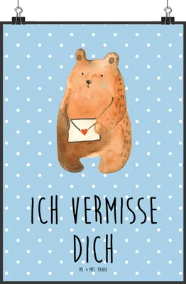 Produktbild von Mr. & Mrs. Panda Bild Bär Vermissen DIN A0 - Blau Pastell - Geschenk, Wandbild, Verreist, Freund, wandkunst, wanddeko, drucke, Unglücklich Verliebt, Reise, Teddy, Plakat
