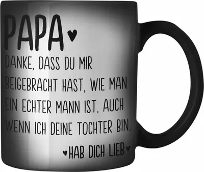 Produktbild von Trendation - Papa Farbwechsel Zauber-Tasse Geschenk von Tochter Karabiner Farbwechsel Zauber-Tasse Edelstahl Sprüche Vatertag Geschenkidee Spruch Vater (Schwarz)