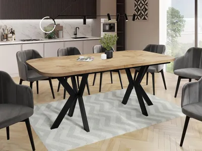 Obrázok produktu pre Rozťahovací jedálenský stôl v modernom štýle - Obdĺžnikový stôl s čiernymi kovovými nohami - Industriálny stôl so zaoblenými rohmi - Spacesaver - 200 x 100 cm - dub Lancelot