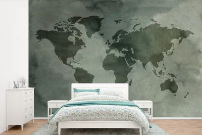 Produktbild von Weltkarten-Wandtapete in Grau, Wasserfarbe, 525 cm x 350 cm Breite