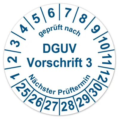 Prüfplakette 30 mm, DGUV V3, 2025-2030, Vinyl, 100 Stück