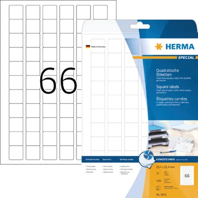 Obrázek produktu pro HERMA 8831, Bílá, Samolepicí štítek, A4, Papír, InkJet, Permanentní