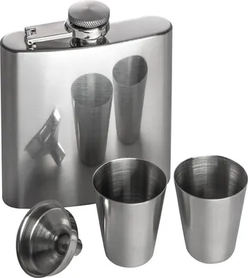 Produktbild von Flachmannset / bestehend aus Flachmann und 2 Pinchen / aus Edelstahl