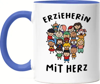 Produktbild von Erzieherin mit Herz Tasse Blau Geschenk Erzieherin Tagesmutter Kindergarten