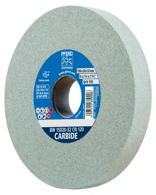 Produktbild von PFERD Schleifbockscheibe Ø 150x20mm Bohrung-Ø 32 mm SiC120 für harte Materialien z.B. Hartmetall, Schleifscheibe, Wolframcarbid, Glas, Stahl, Siliziumkarbid, Siliciumcarbid, 4500 RPM, Grau