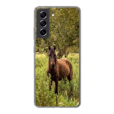 Produktbild von MuchoWow® Handyhülle Schutzhülle Hülle für Samsung Galaxy S21 FE Pferd - Wald - Gras Silikon Softcase Handy Hülle - Mobiltelefonhülle
