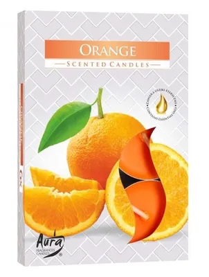 Produktbild von AURA CANDLES Teelichte Duft 6er Orange farb. Faltschachtel