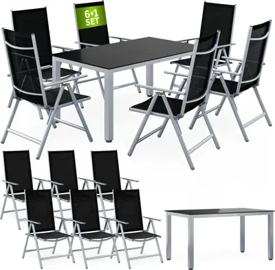 Produktbild von CASARIA® Gartenmöbel Set 6 Stühle mit Tisch 150x90cm Aluminium Sicherheitsglas Wetterfest Klappbar Modern Terrasse Balkon Möbel Sitzgruppe Garnitur Bern