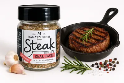 Produktbild von Bagatzounis Steakgewürz 120 g – Griechische Kräuter- und Gewürzmischung für Fleisch und Gemüse