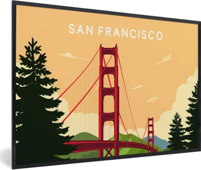 Produktbild von MuchoWow® MuchoWow® Gerahmtes Poster San Francisco - Brücke - USA - Golden Gate Bridge 90x60 cm - Poster mit zchwarzem Bilderrahmen - Fotorahmen - Foto-Plakat
