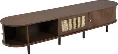 Produktbild von TV-Staender 180 x 40 x 40 cm Eiche Ovaler in Nussbaum dunkel Rattan-Design 180 cm MDF-Design verstellbare Fuesse 30 kg Belastbarkeit
