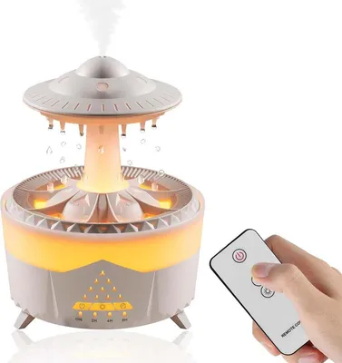 Produktbild von Luftbefeuchter,Regenwolken-Luftbefeuchter mit Aromatherapie,7 Farben LED-Nachtlicht,Regengeräusche für besseren Schlaf,Fernbedienung,Diffusor,weiss