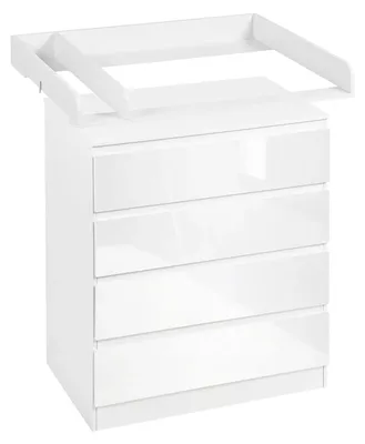 Produktbild von Wickeltisch für Baby - Kommode mit Wickelauflage - Abnehmbare Wickelauflage - 4 Schubladen - Holz - 80 x 75 x 109,2 cm - Weiß und Hochglanzweiß