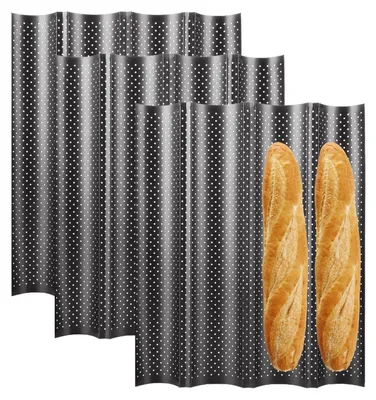 Baguette-Backform 3er Set, 38x32 cm, antihaftbeschichtet, schwarz
