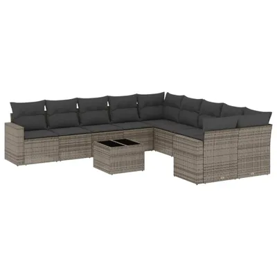 Produktbild von vidaXL 11-tlg. Garten-Sofagarnitur mit Kissen Grau Poly Rattan
