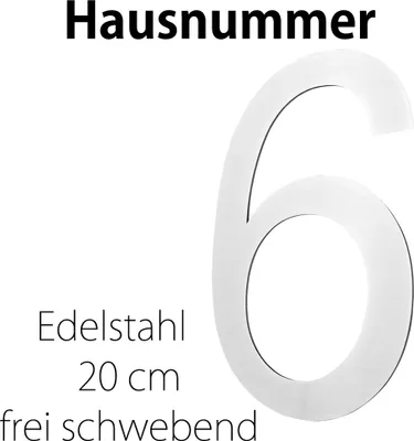 Produktbild von Edelstahl Hausnummer 20 cm Groß Gross Haus Nummer 6 Zahlen Hausnummernschild Hausnummern Schild Gebürstet 2D Arial V2Aox